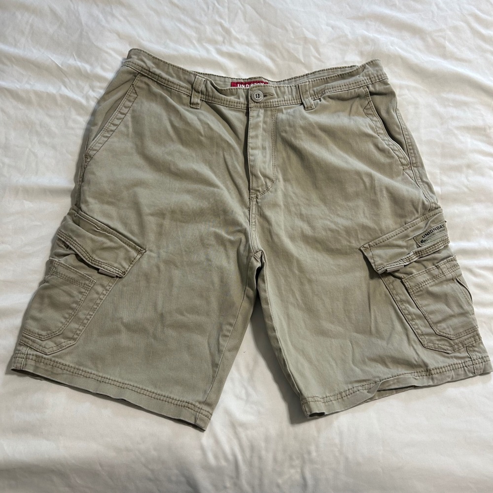 Unionbay Mens Khaki Cargo Shorts Size 36 Tan Cotton Stretch Authentic Fit